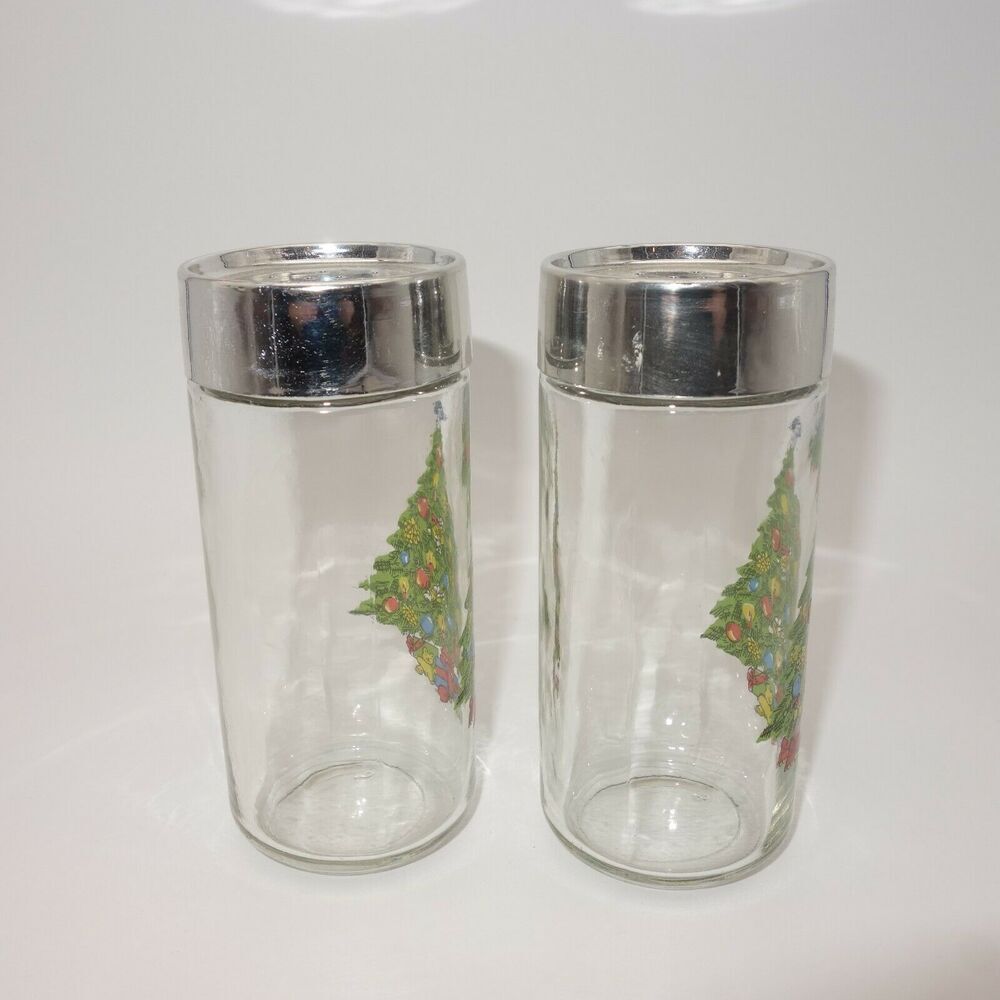Vintage Salt and Pepper Shakers Holiday Clear Glass with Christmas Tree - Picture 4 of 7
